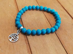 pulsera mineral turquesa flor de la vida en plata