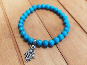 pulsera turquesa mano de fátima de plata