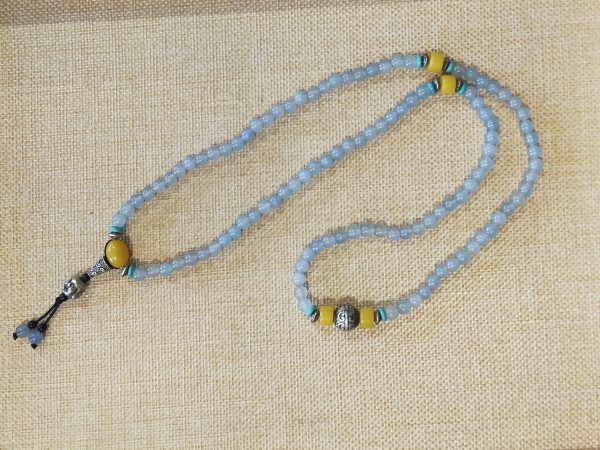 Japa mala tibetano amazonita adornos metal 108 cuentas